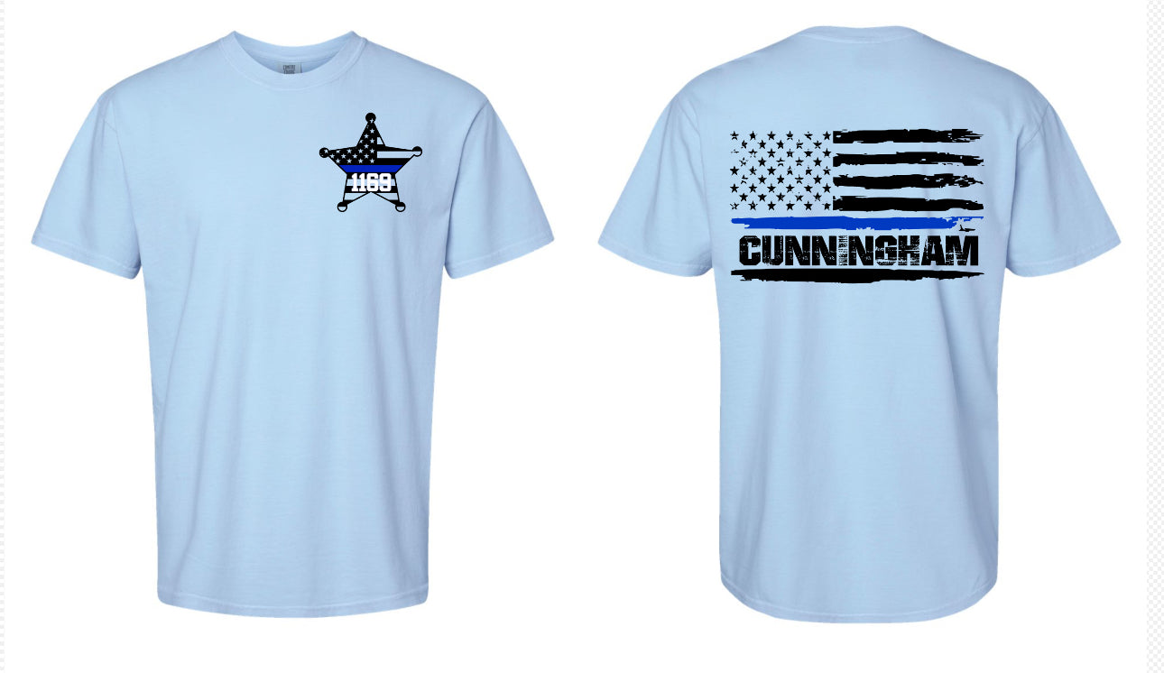 Deputy Cunningham Distressed Flag #2 Blue Tee