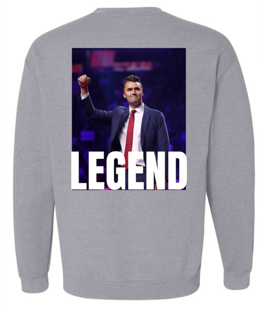 LEGEND CHARLIE KIRK ON SPORT GREY SWEATSHIRT