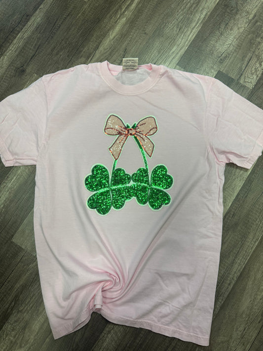 Shamrock With Bow Sequin Patch Tee