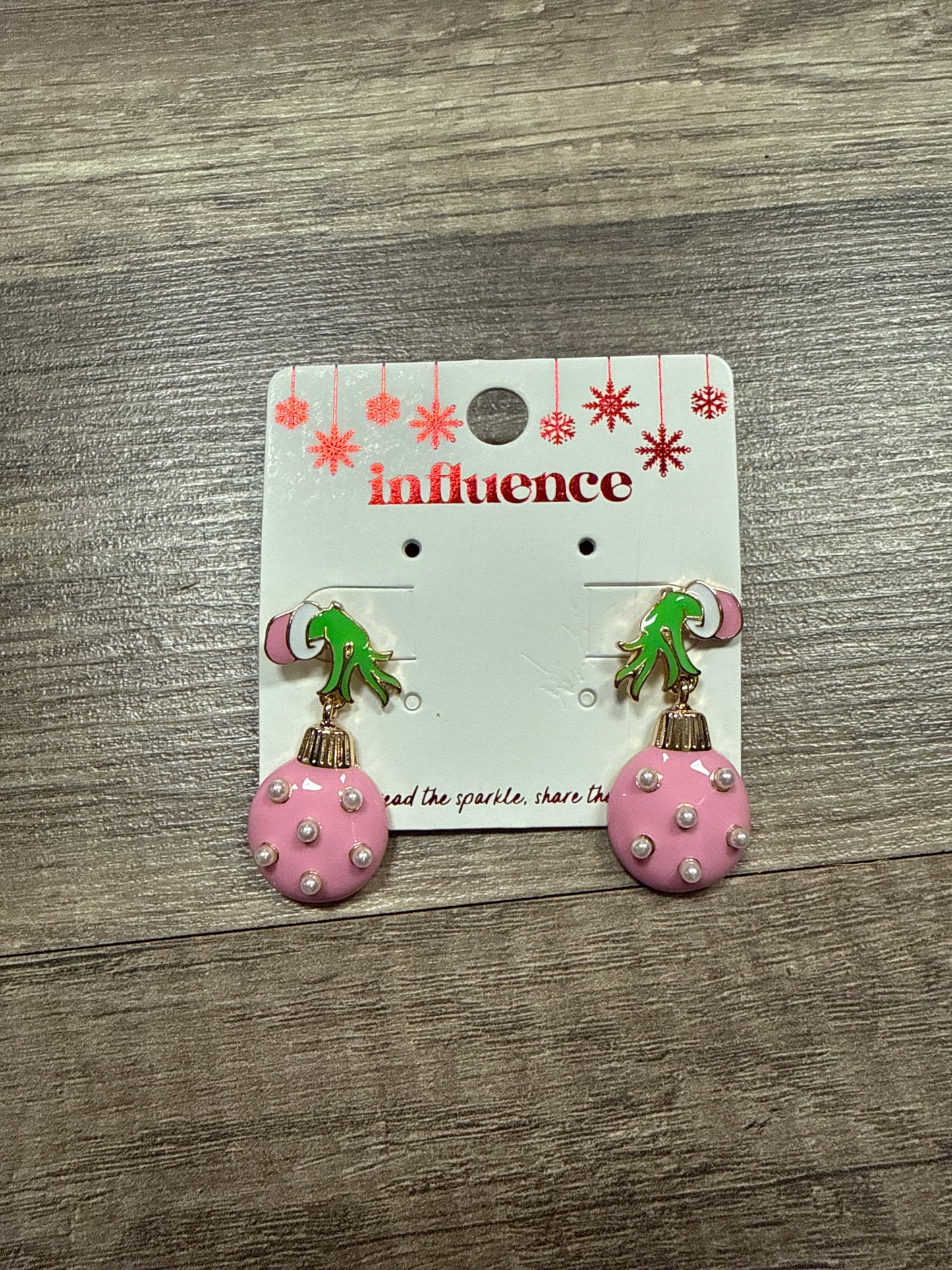 Grinch Hand With Pearl Ornament- PINK