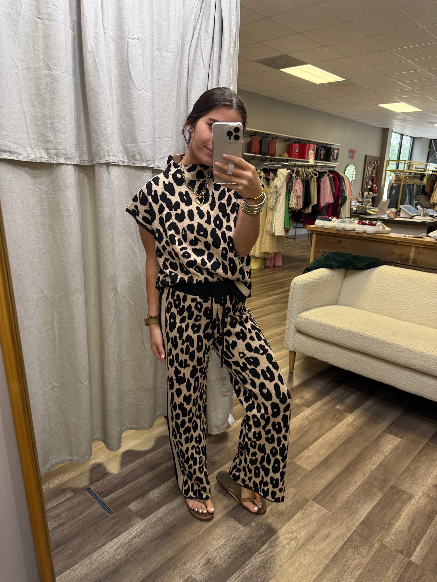Animal Print Mockneck sweater knit pullover top