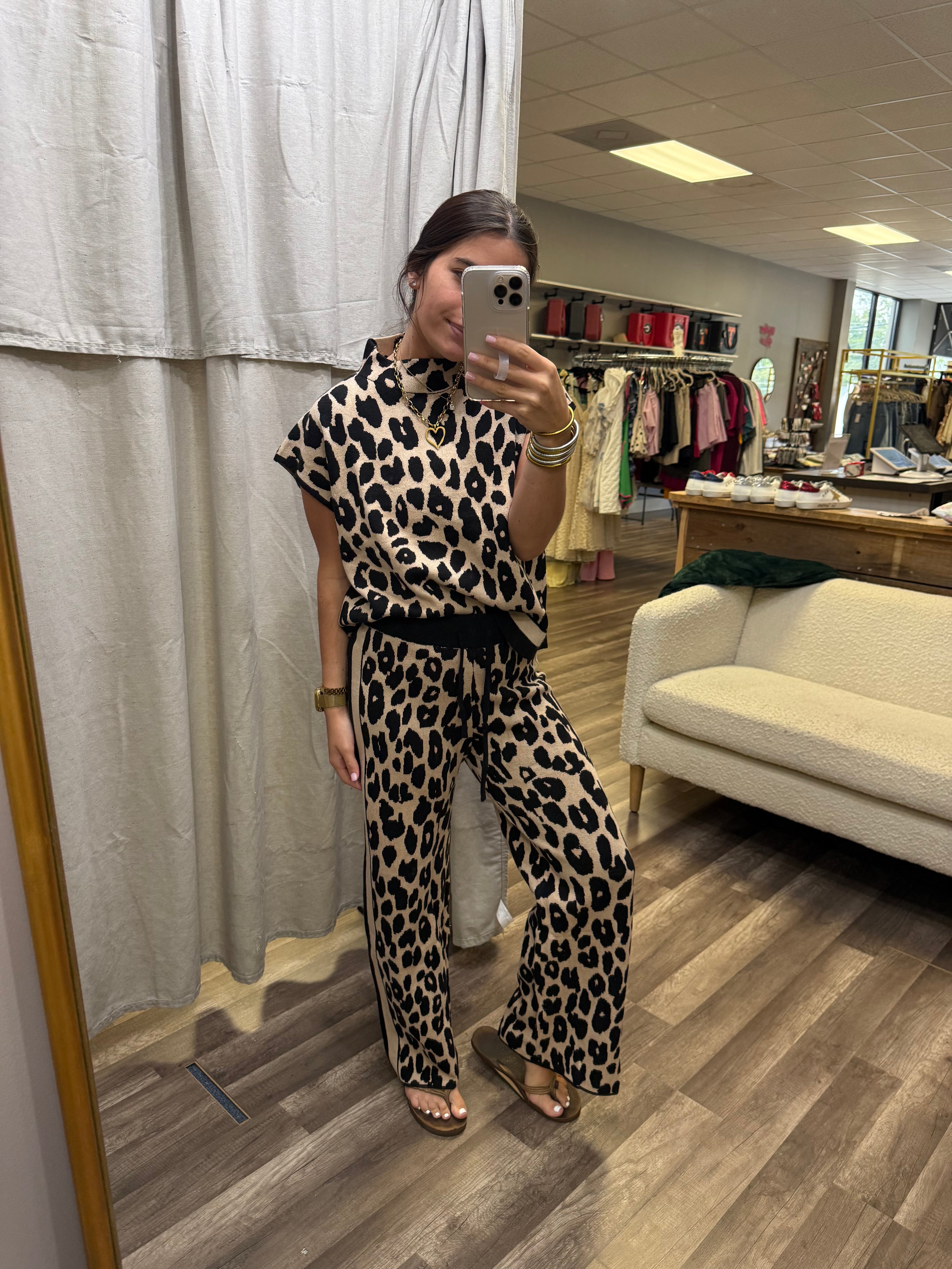 Animal Print High Waist sweater knit pull on pants