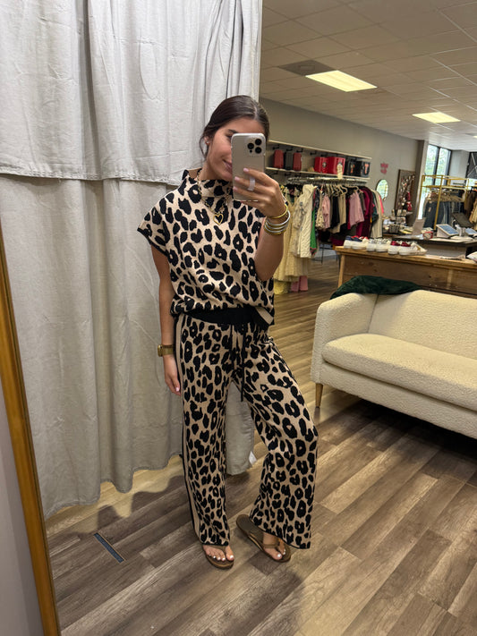 Animal Print High Waist sweater knit pull on pants