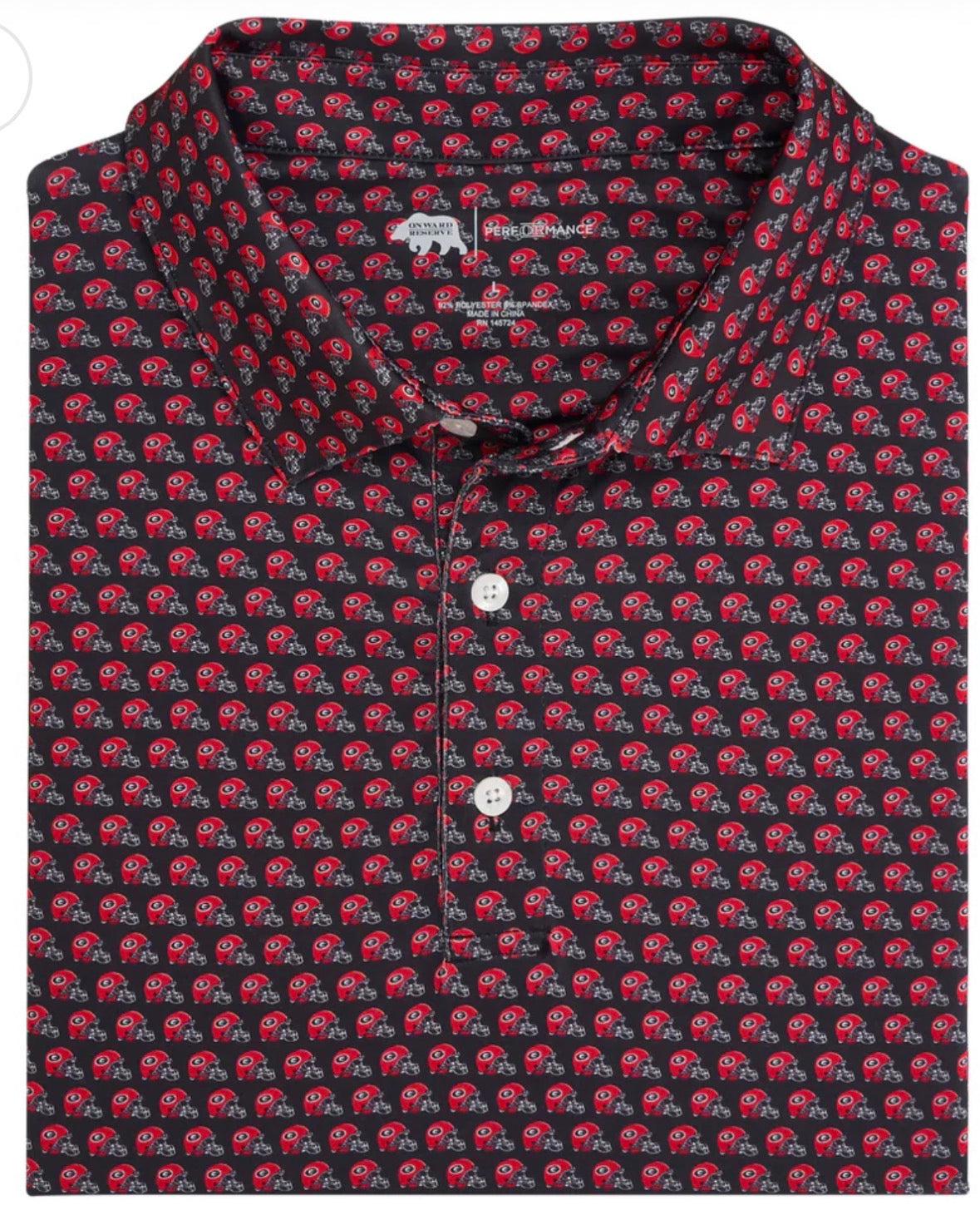 UGA Helmet Printed Performance Polo- Black