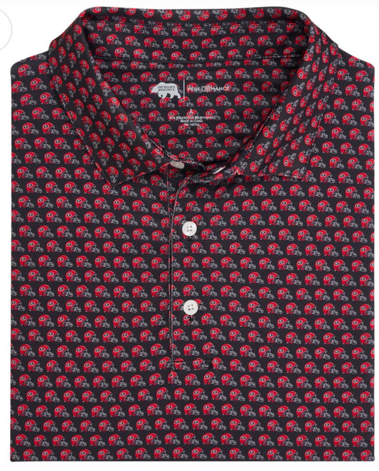 UGA Helmet Printed Performance Polo- Black