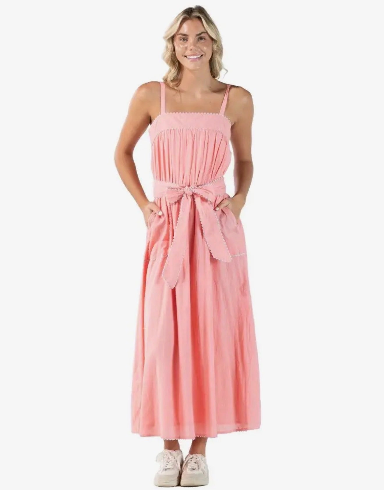 Pink maxi dress with tie feature