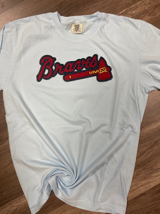 Braves Chenille Patch Embroidered Light Blue Tee