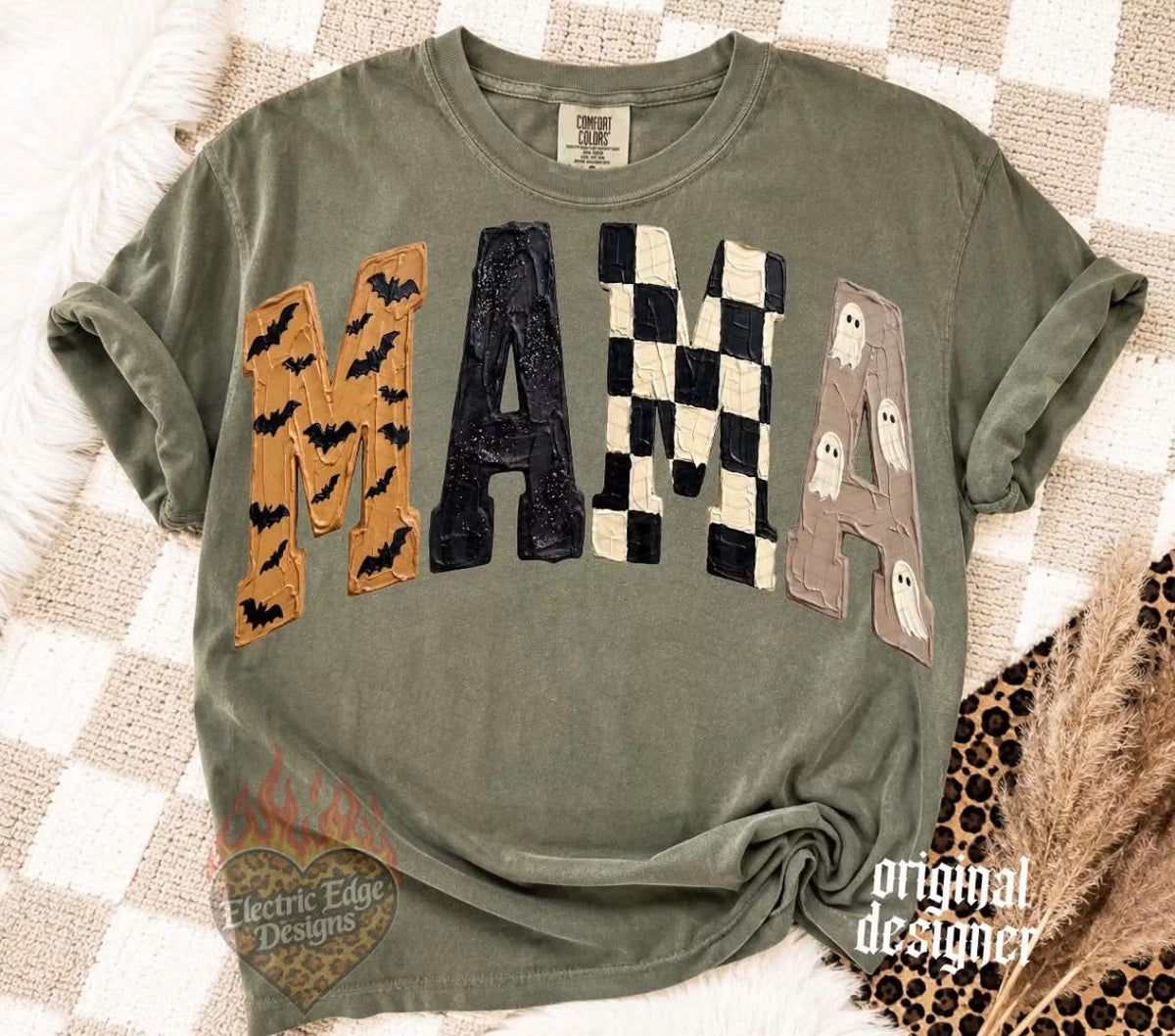MAMA Halloween faux different patterns on moss comfort color FLASH SALE