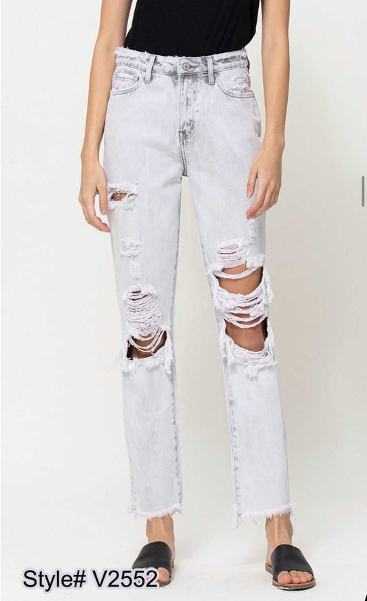 DISTRESSED RIGID MOM JEANS - 100% COTTON EMMA