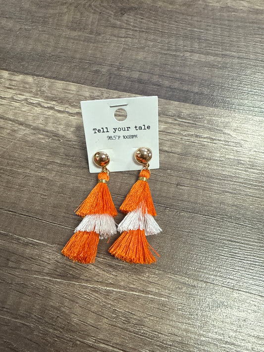 Orange and white tassel earrings