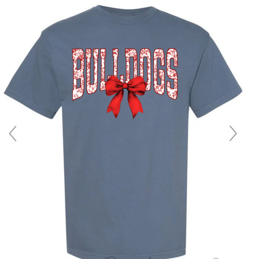 Bulldogs Floral Tolie Red on blue