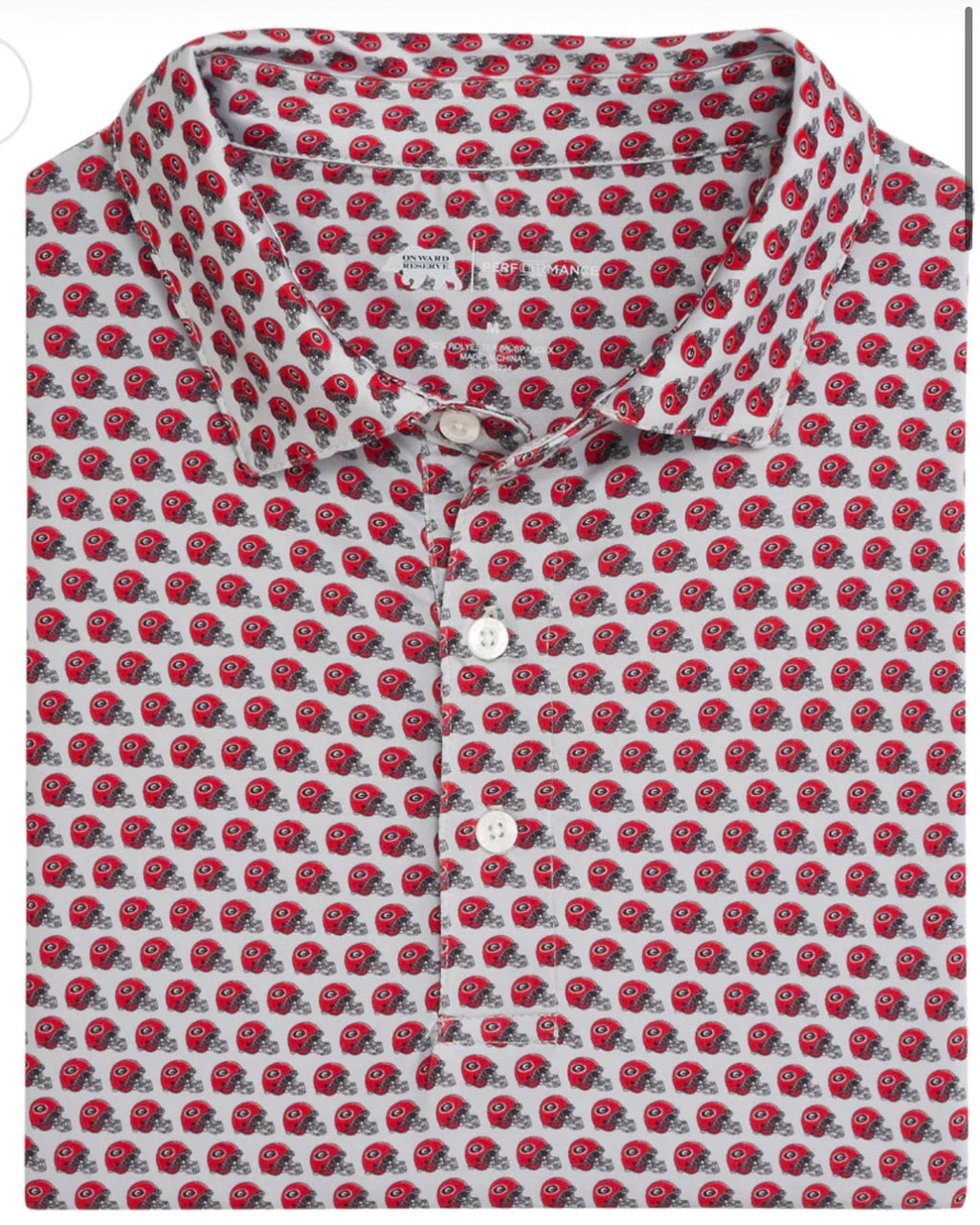 UGA Helmet Printed Performance Polos - Grey