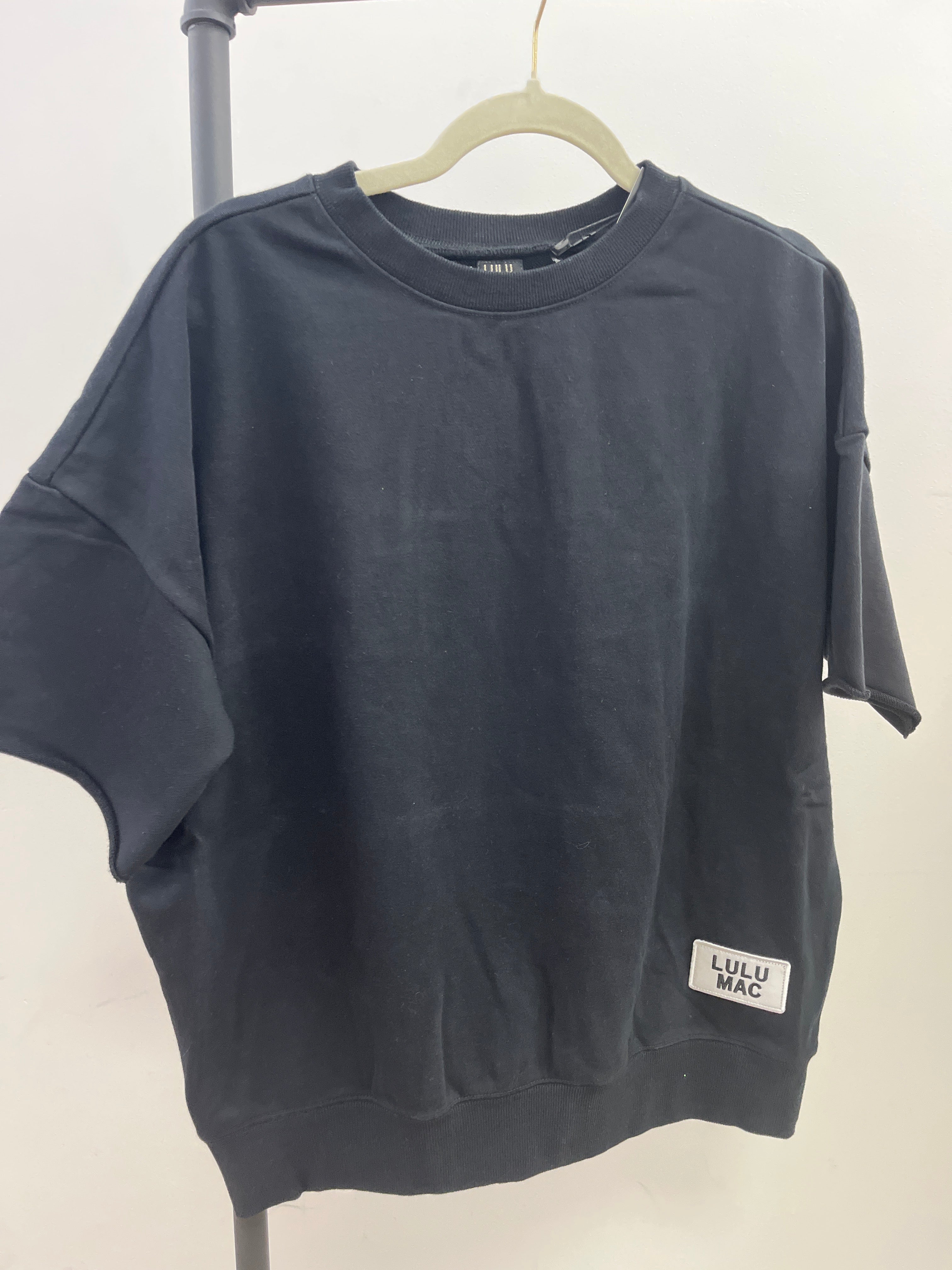 Lulu Mac Short Sleeve Terry Cloth Sweater Top- Black