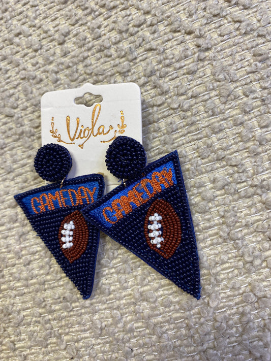 Navy GAMEDAY football beaded earrings