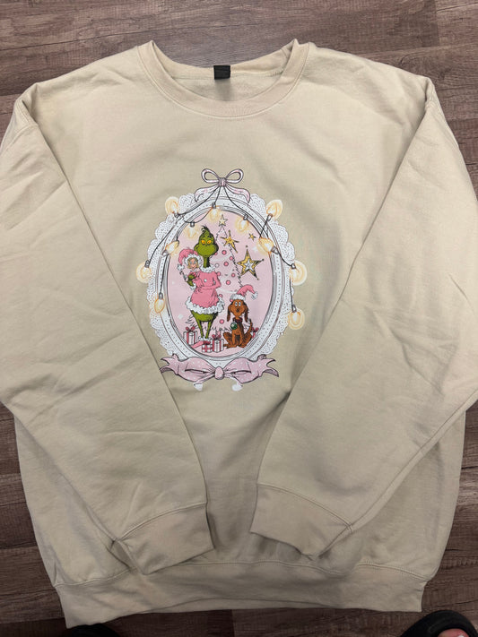 Pink Christmas Grinch and Max with Lights and Bow Short Sleeve/ Long Sleeve/ Sweatshirt