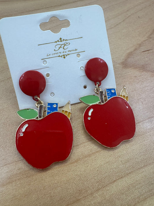 Apple with Ruler and Pencil Dangles