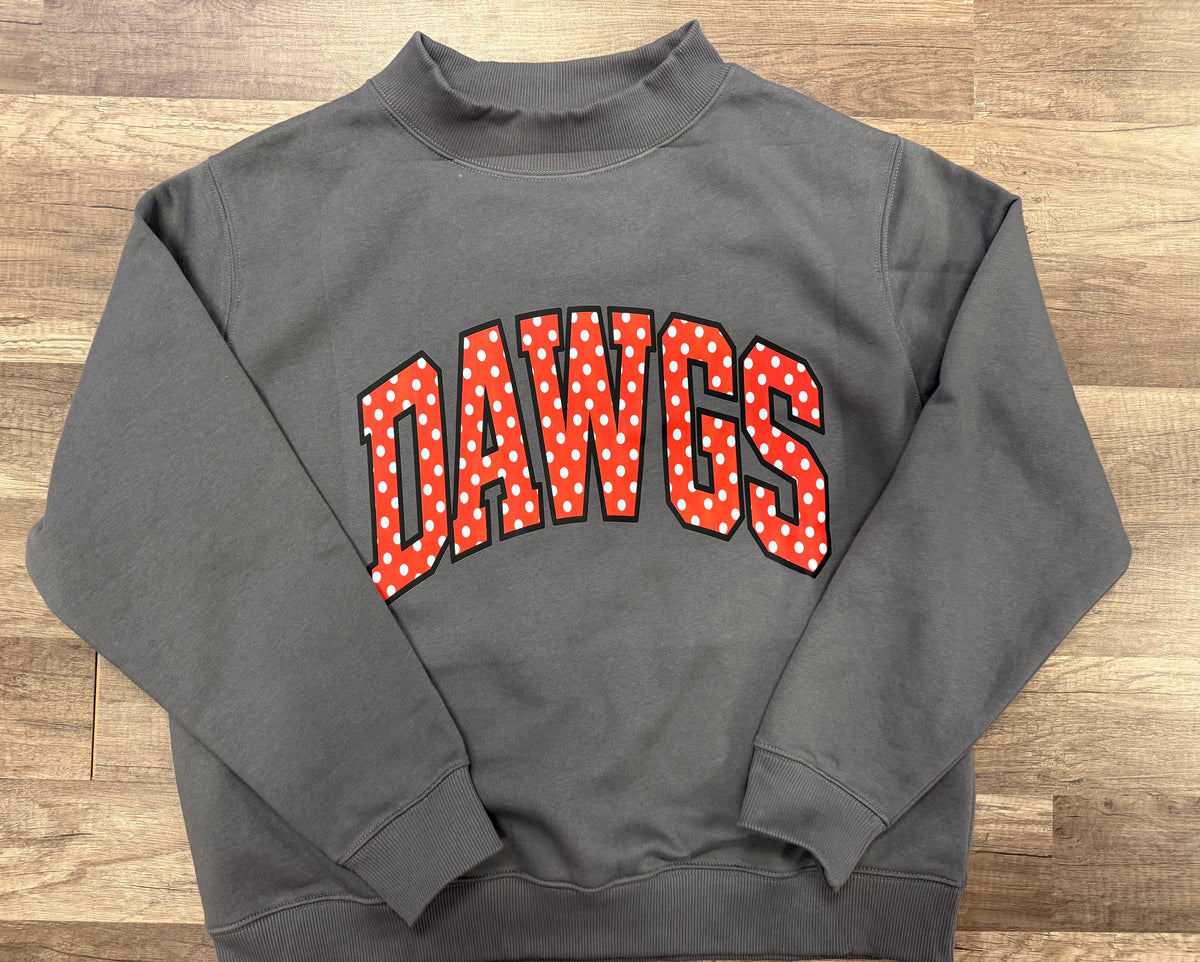 DAWGS polka dot on charcoal mockneck sweatshirt FLASH SALE