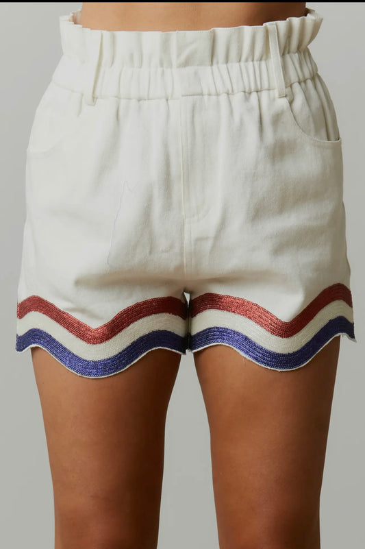 Colorblock Wavy Sequin Ivory Short