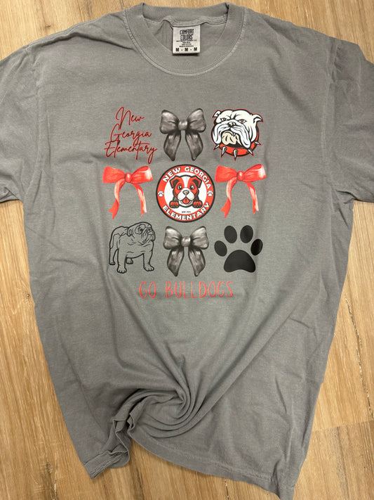 New Georgia Elementary Bulldogs Bow Collage Grey Tee