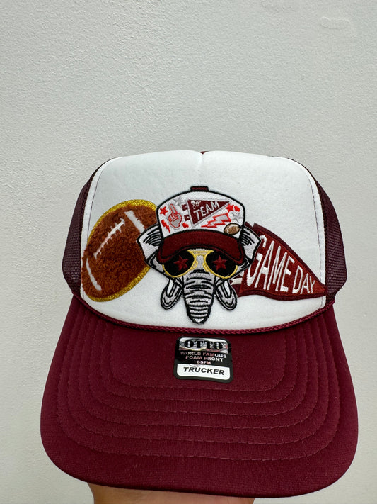 Alabama Elephant Football with Gameday Pennant Trucker Hat