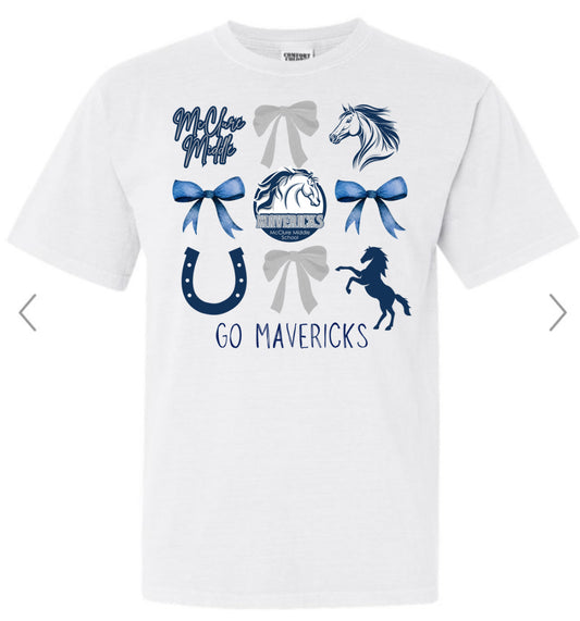 McClure Middle Mavericks Bow Collage White Tee