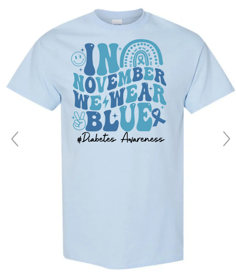 In November We Wear Blue Diabetes Awareness Groovy Tee