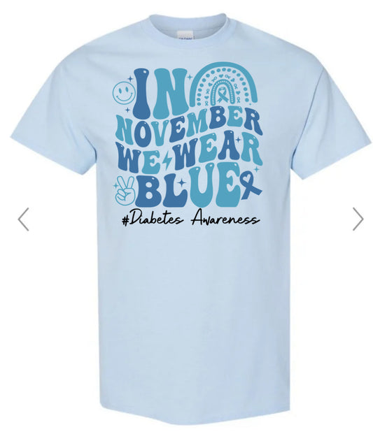 In November We Wear Blue Diabetes Awareness Groovy Tee