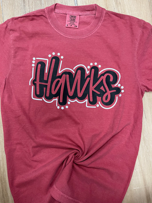 Hillgrove Hawks Bubble Letter tee on Crimson