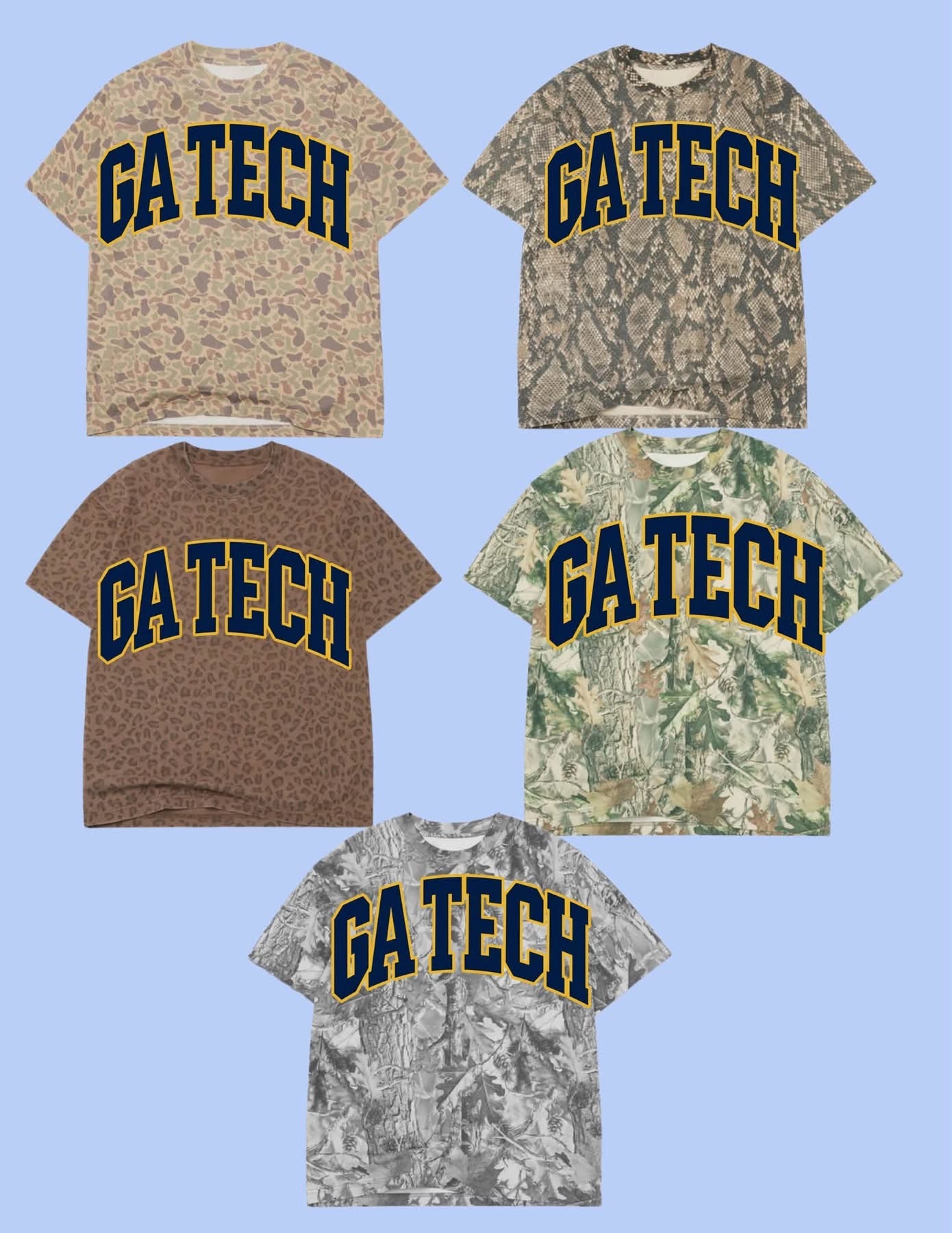 GA TECH varsity arch tee- gold outline, navy fill