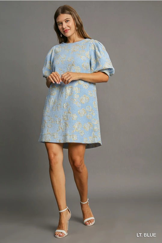 Blue Floral Jacquard Mini Dress