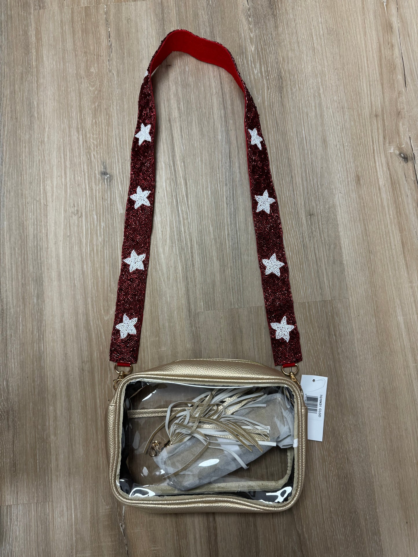 Cardinal/White Beaded Strap Clear Bag