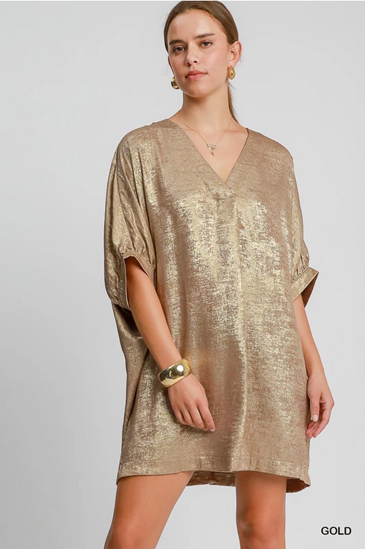 Gold Metallic Foil Oversized Mini Dress