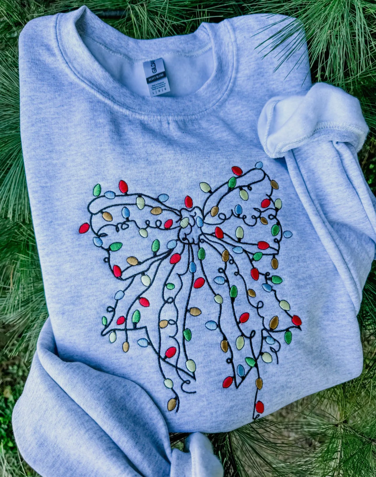 Christmas Lights Bow Embroidered Sweatshirt