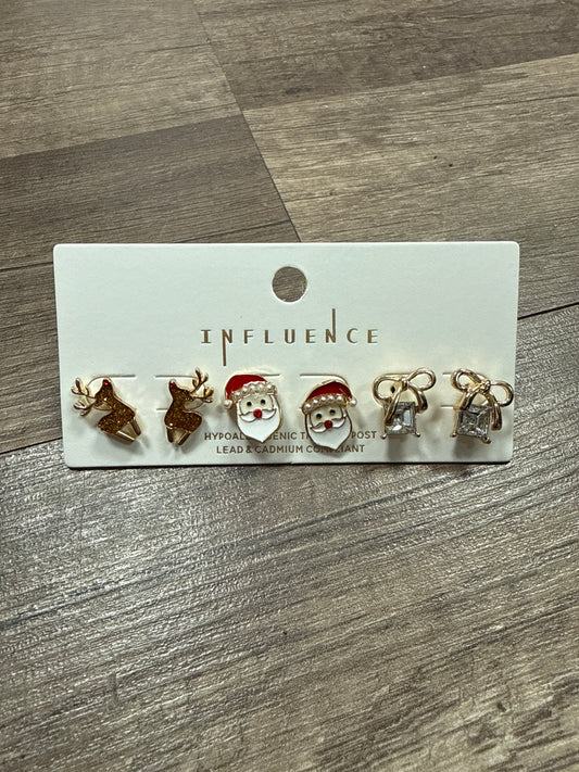 Christmas Trio Studs( Reindeer, Santa, present bow)