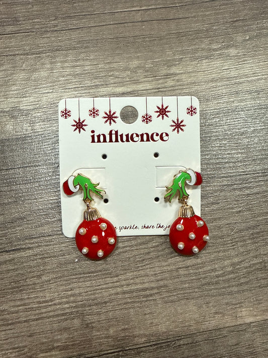 Grinch Hand With Pearl Ornament- RED