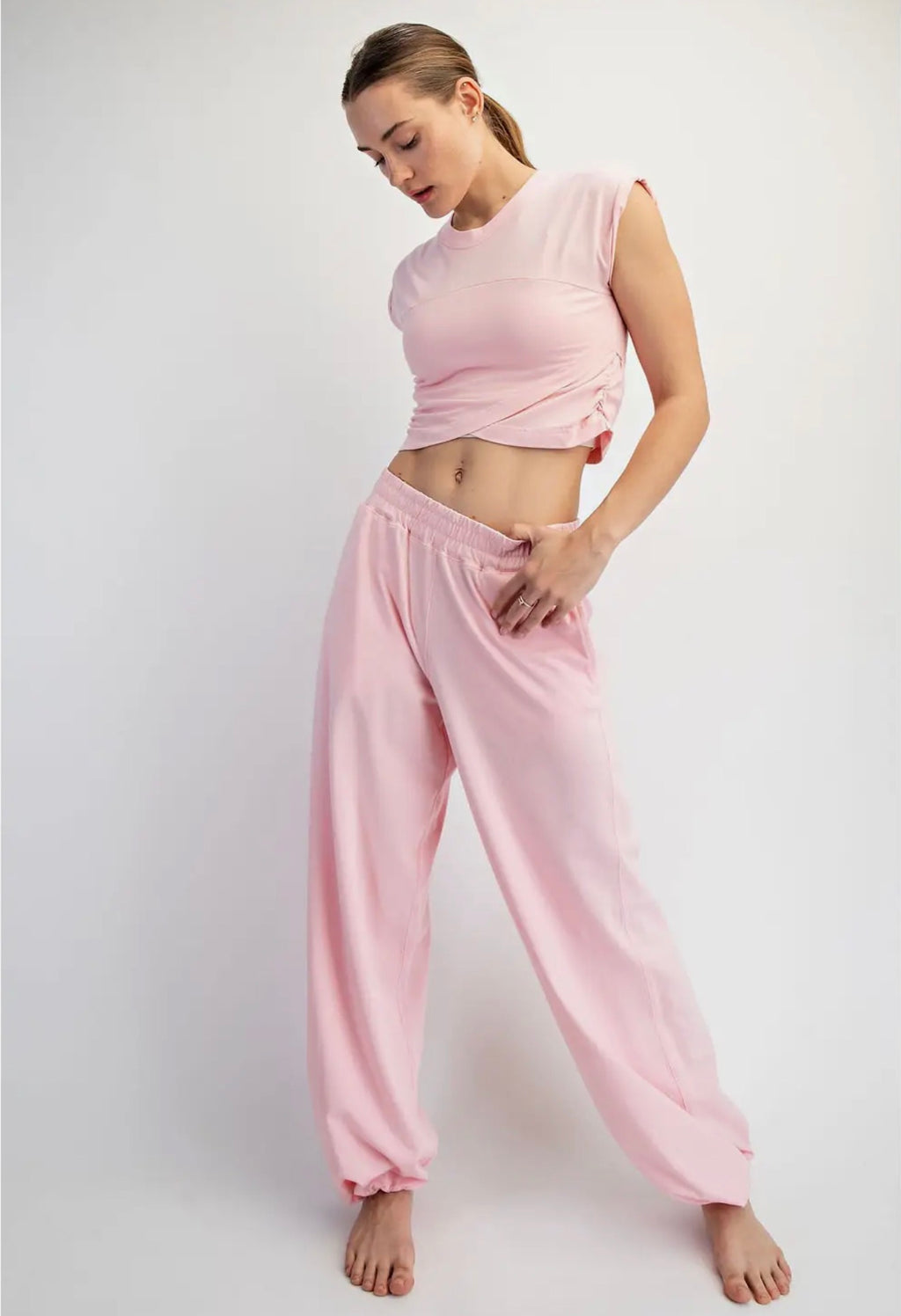 Women 2 Piece Outfit Set Loungewear Cropped Tops and Jogger Sweatpant Matching Set Coordinated Sweatsuit with Pockets