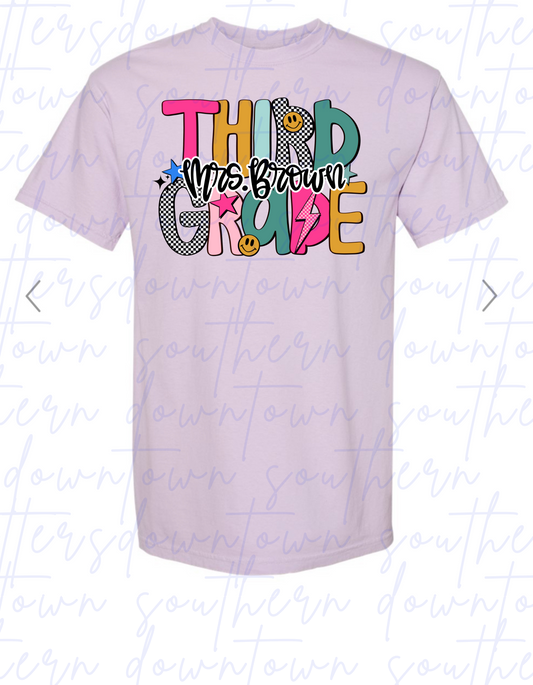 Custom multi color grade/name teacher tee