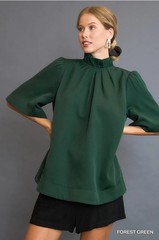 Forrest Green Bell Sleeve Top with Back Bow Tie