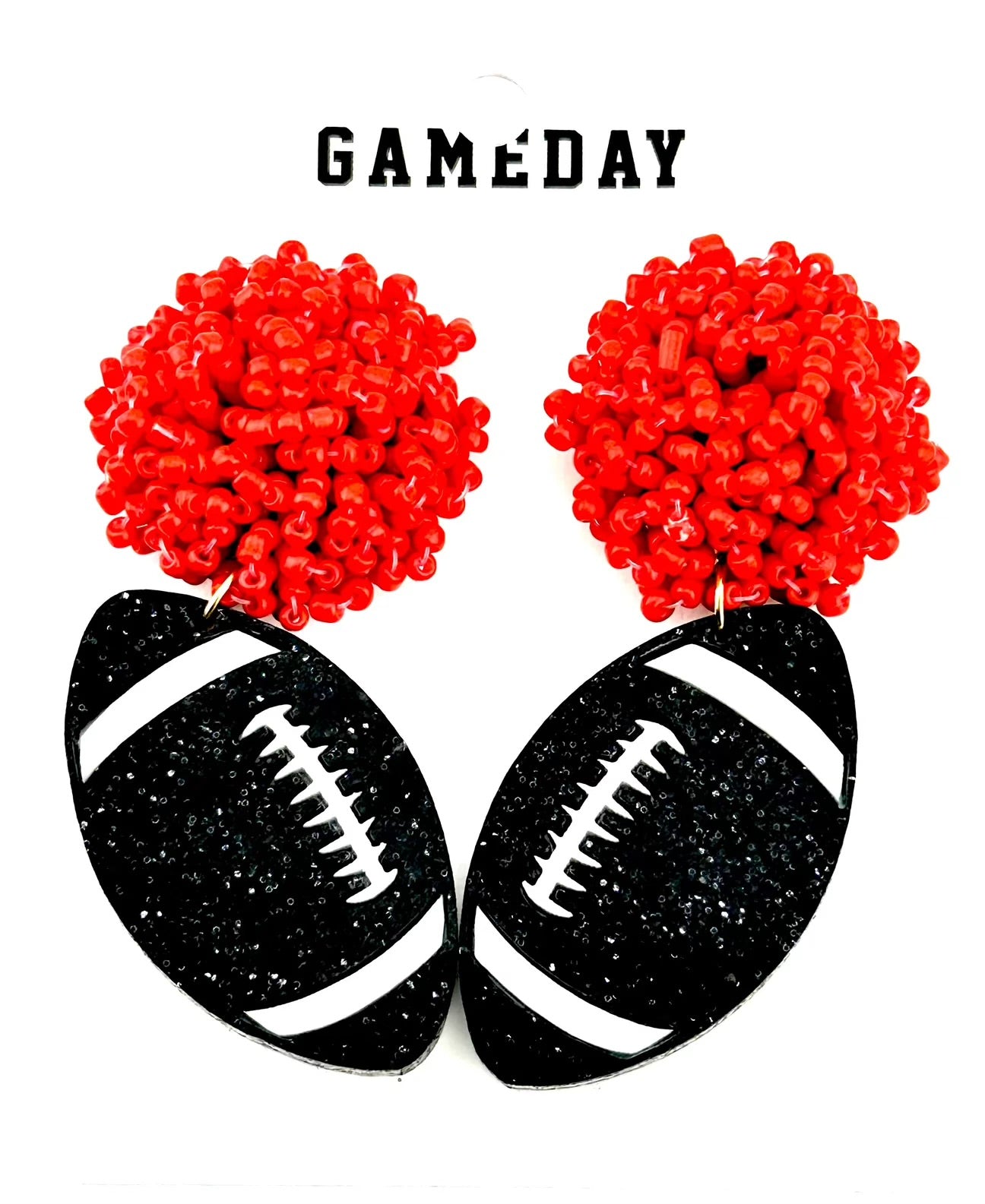 Black Football Red Beaded Earrings