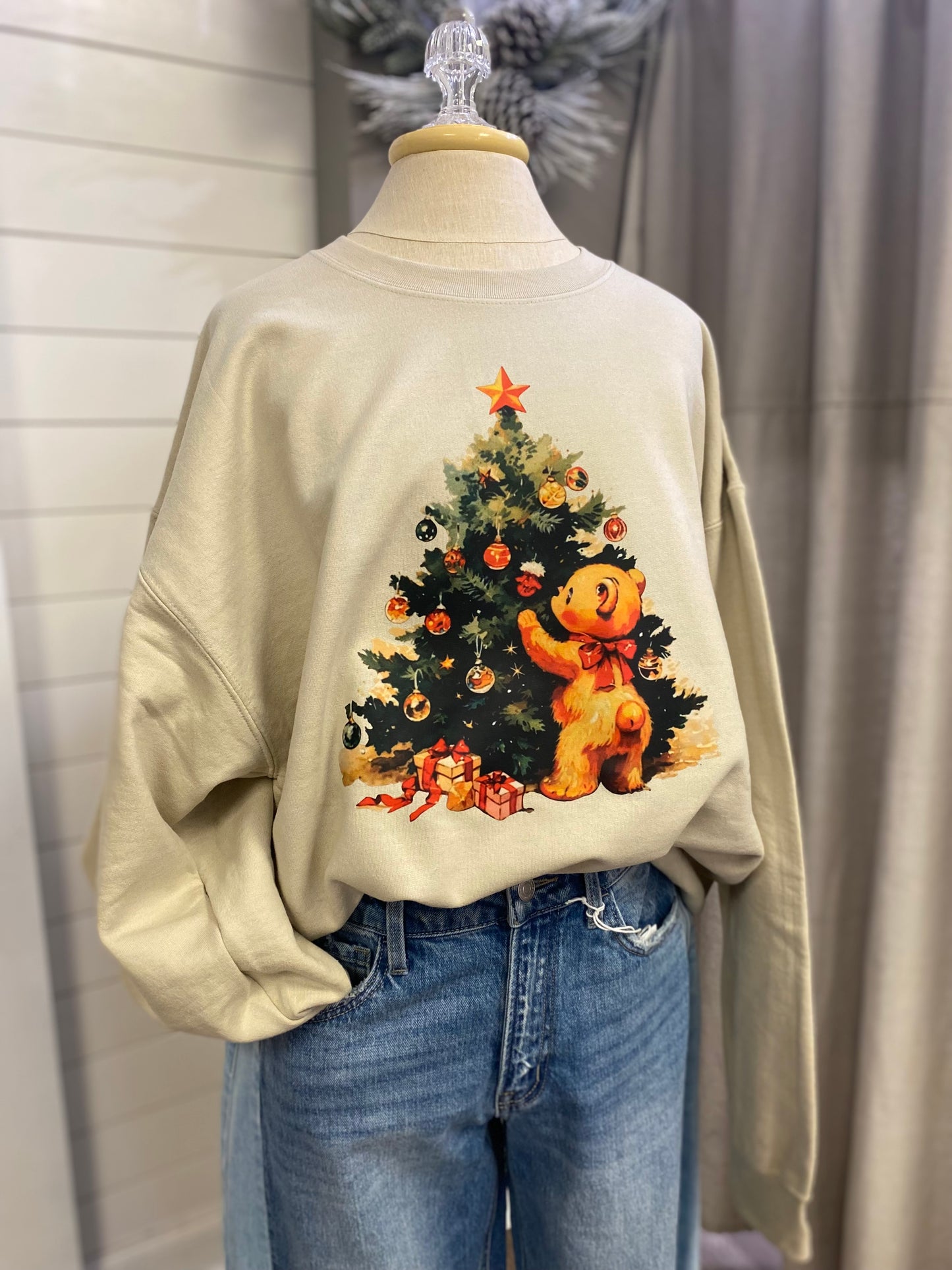 Vintage Bear with Christmas Tree Short Sleeve/ Long Sleeve/ Sweatshirt