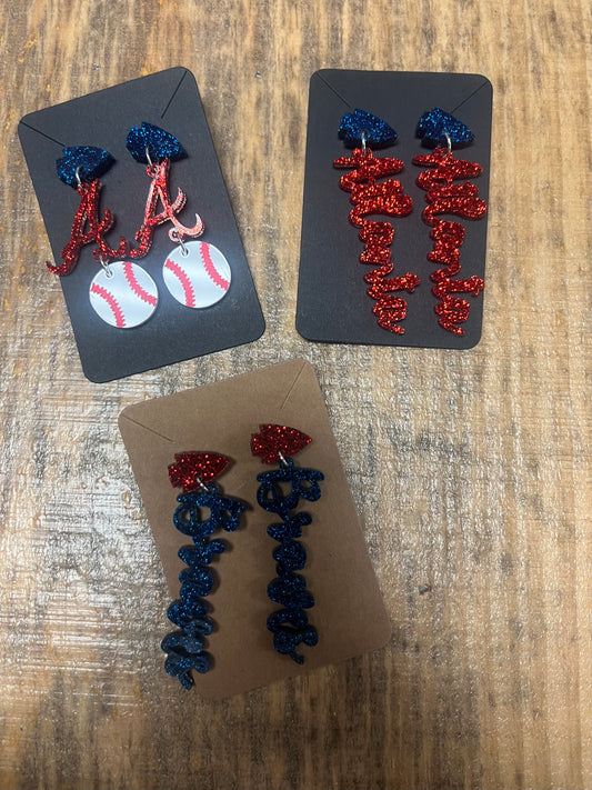 Braves Glitter Dangle Earrings