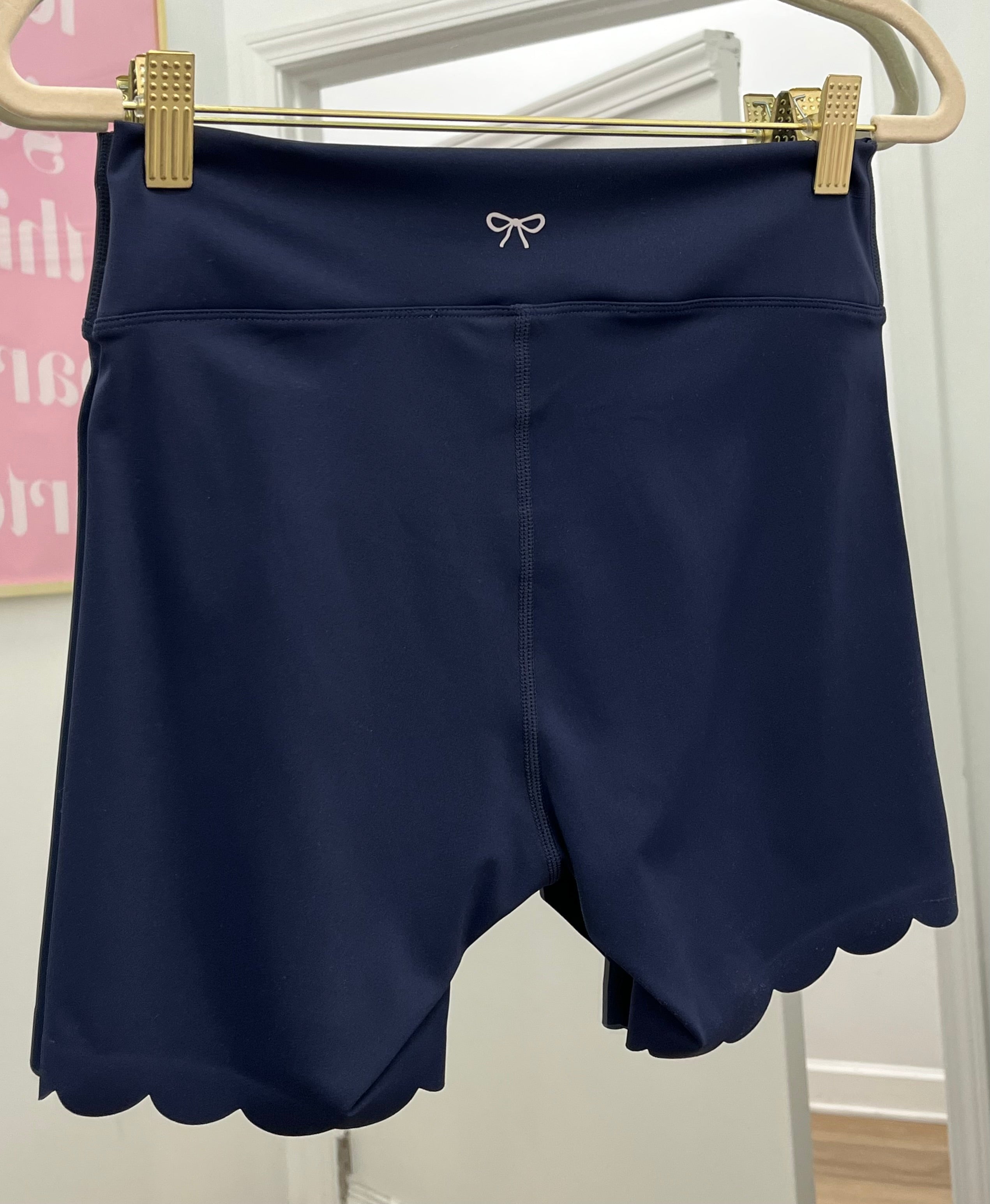 Navy Scalloped Biker Shorts