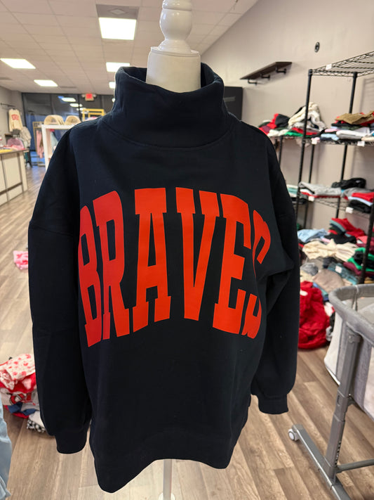 Red Braves on navy Mockneck