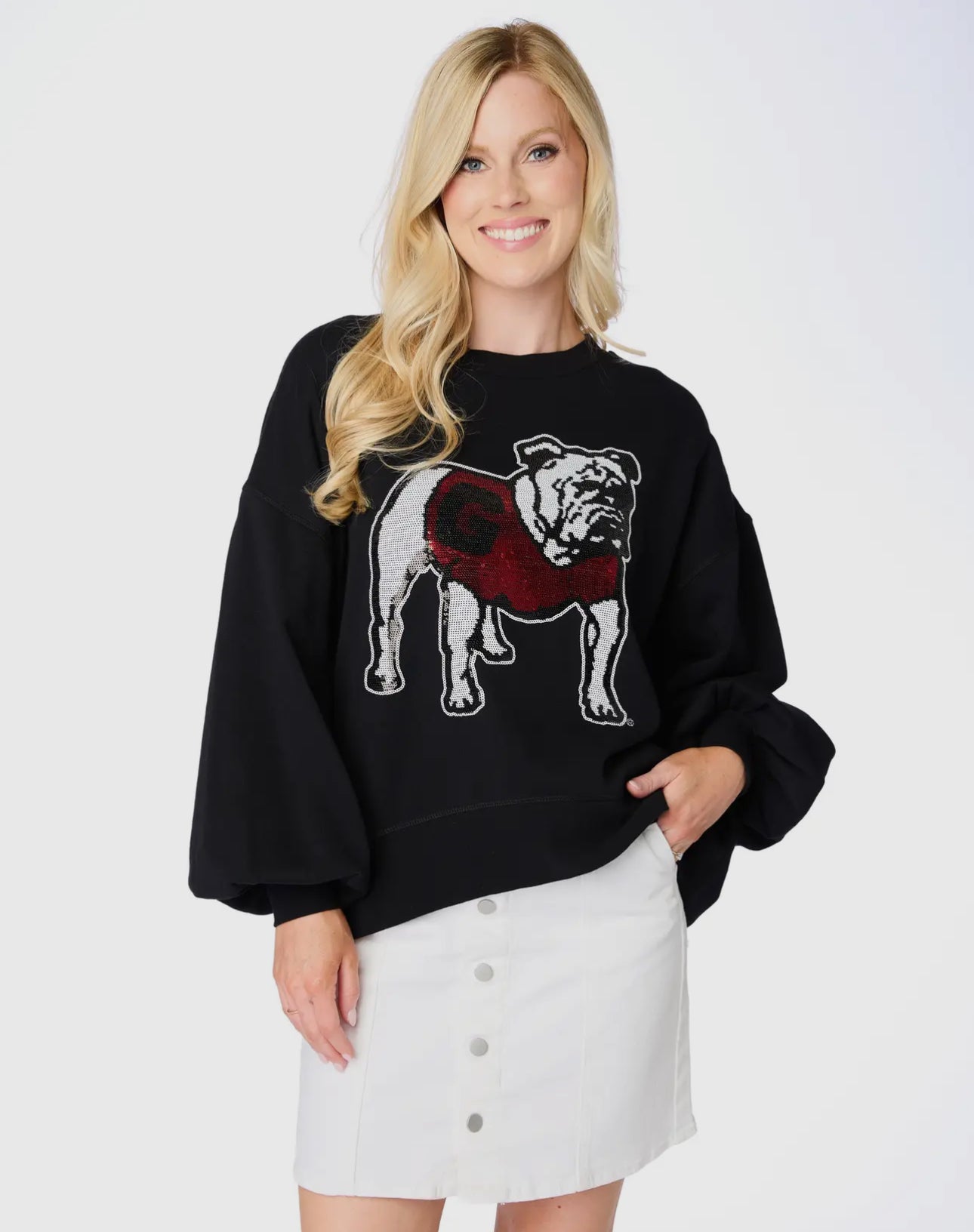 The Bulldog Sequin Balloon Pullover- Stewart Simmons