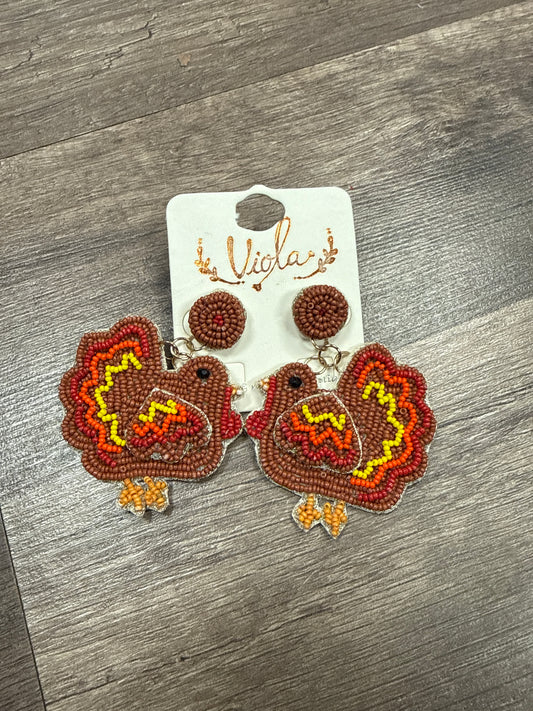 Beaded Turkey dangle  Earrings