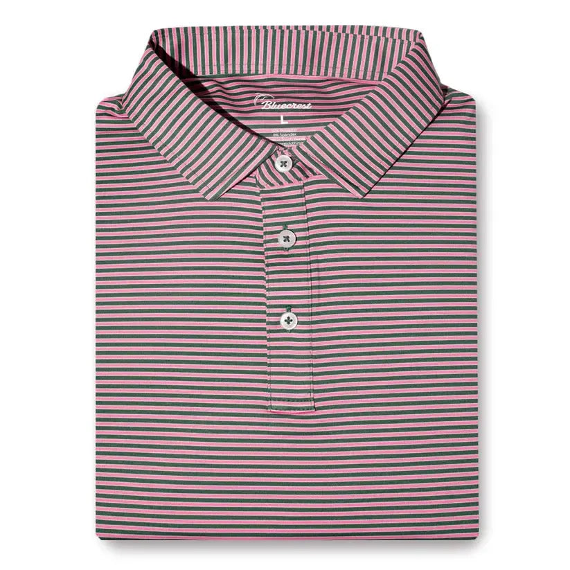 University Stripe Performance Polo- Green Pink White