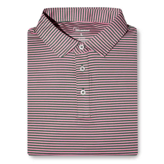 University Stripe Performance Polo- Green Pink White