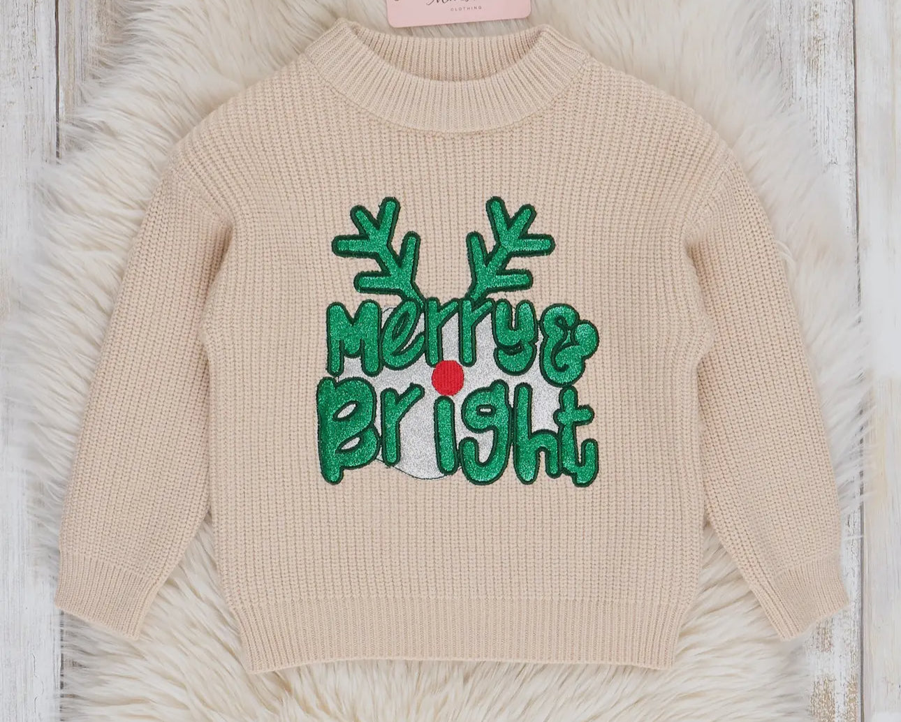 Youth Embroidered Merry And Bright Sweater