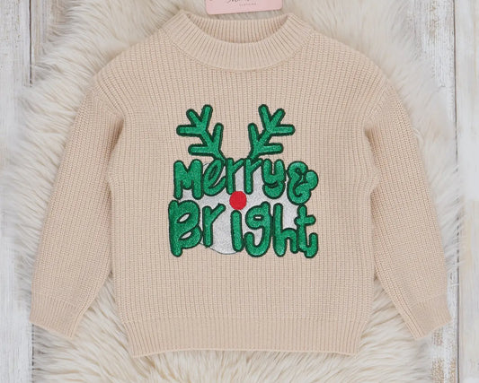 Youth Embroidered Merry And Bright Sweater