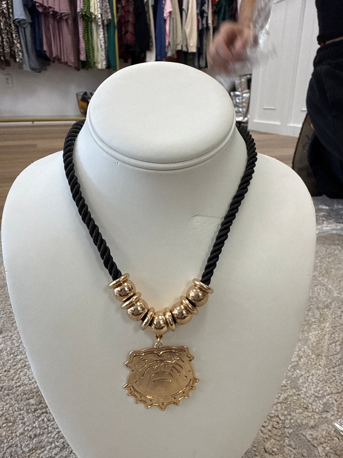 Bulldogs black rope & gold beaded necklace